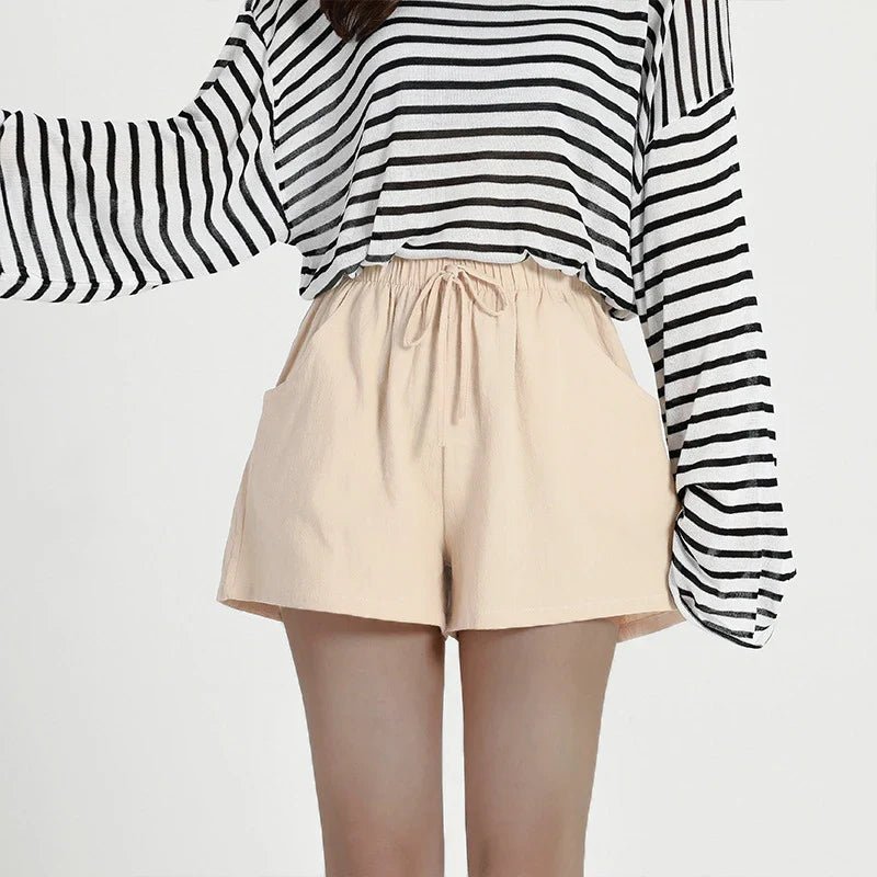 Women’s High Waist Linen Shorts – Black Casual Fit - Velshara store
