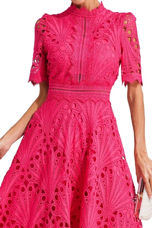 Women's Lace Midi Dress | Elegant High Neck Flared Cocktail Gown - Velshara store