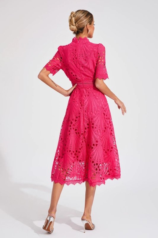 Women's Lace Midi Dress | Elegant High Neck Flared Cocktail Gown - Velshara store