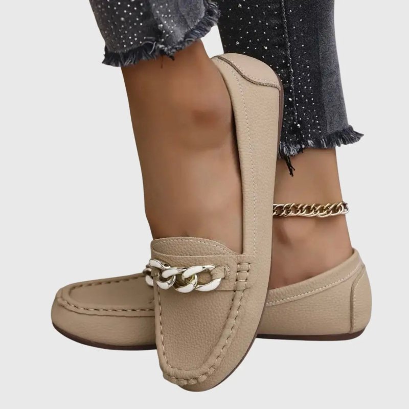 Women's Leather Loafers | Elegant Orthopedic Slip - On Shoes with Gold - Chain Detail - Velshara store