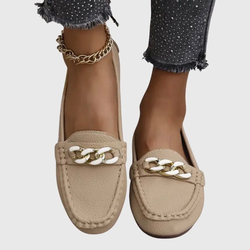 Women's Leather Loafers | Elegant Orthopedic Slip - On Shoes with Gold - Chain Detail - Velshara store
