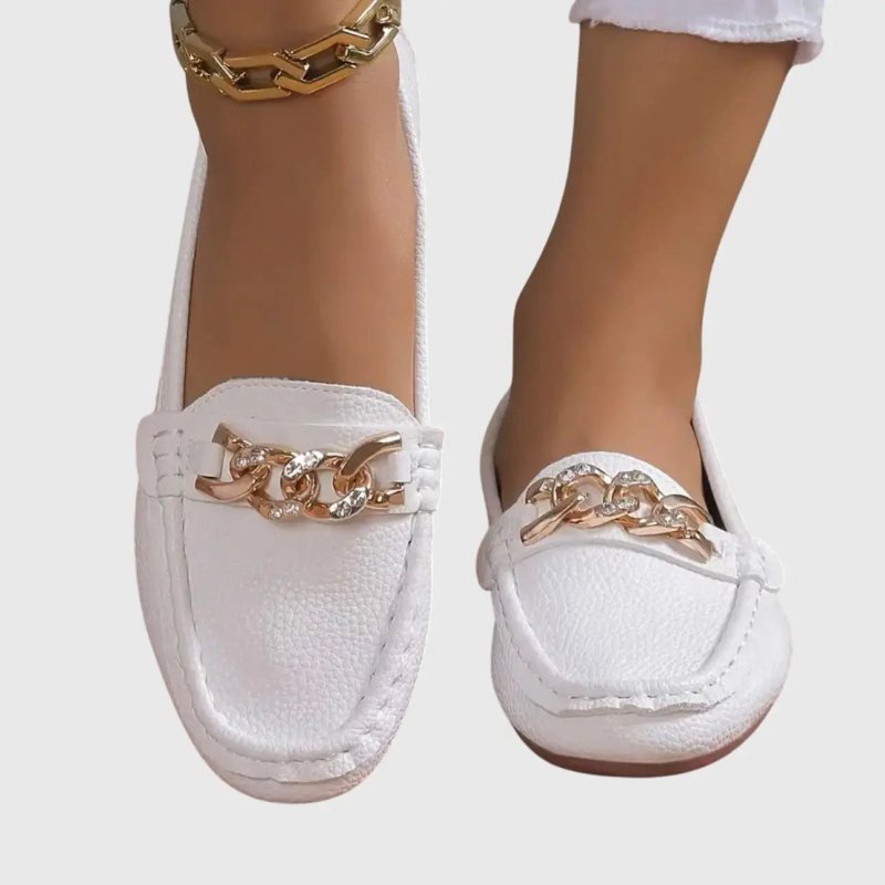 Women's Leather Loafers | Elegant Orthopedic Slip - On Shoes with Gold - Chain Detail - Velshara store