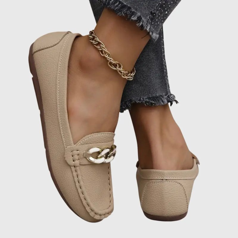 Women's Leather Loafers | Elegant Orthopedic Slip - On Shoes with Gold - Chain Detail - Velshara store