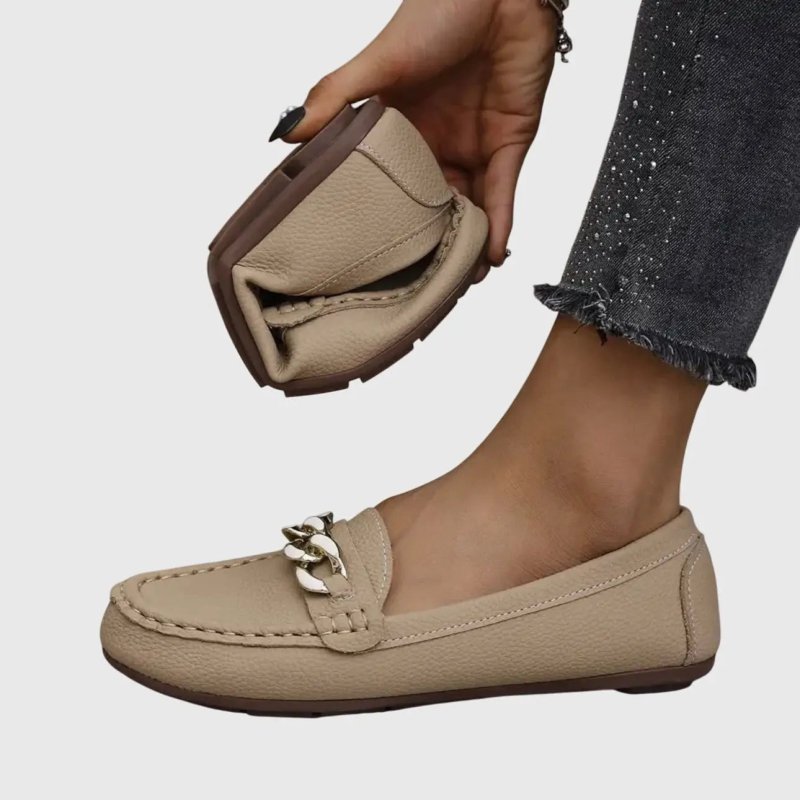 Women's Leather Loafers | Elegant Orthopedic Slip - On Shoes with Gold - Chain Detail - Velshara store