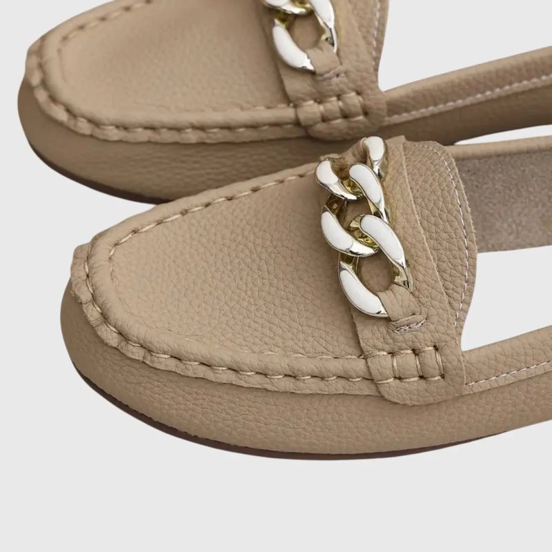 Women's Leather Loafers | Elegant Orthopedic Slip - On Shoes with Gold - Chain Detail - Velshara store