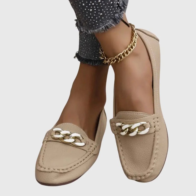 Women's Leather Loafers | Elegant Orthopedic Slip - On Shoes with Gold - Chain Detail - Velshara store