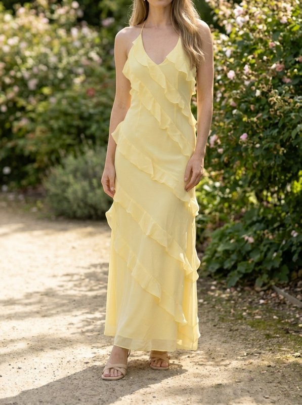 Women's Light Fabric Maxi Dress | Elegant Halter Neck Tiered Ruffles for Summer Events - Velshara store