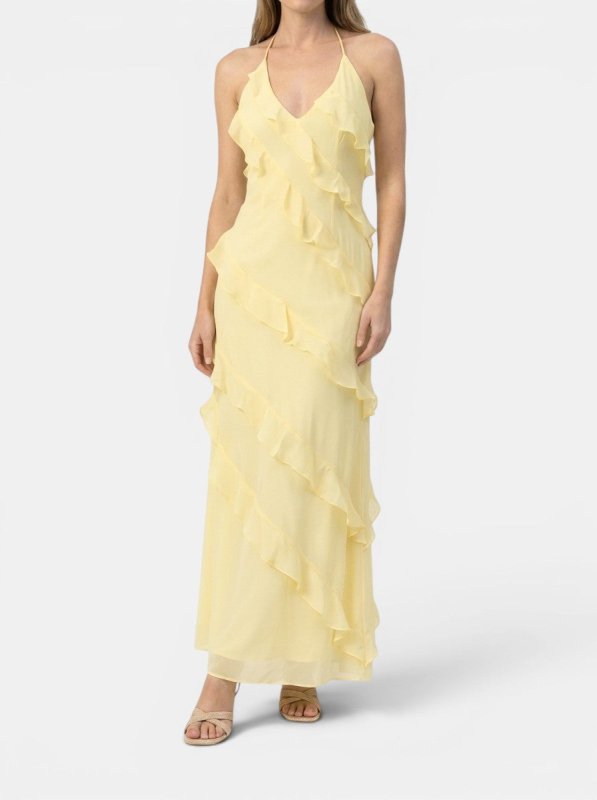 Women's Light Fabric Maxi Dress | Elegant Halter Neck Tiered Ruffles for Summer Events - Velshara store