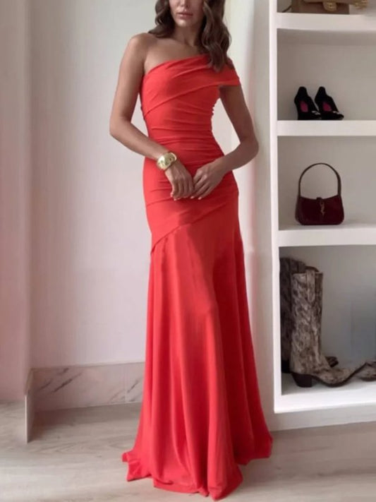 Women's Lightweight Asymmetrical Gathered Dress | Elegant Maxi Cocktail Evening Gown - Velshara store