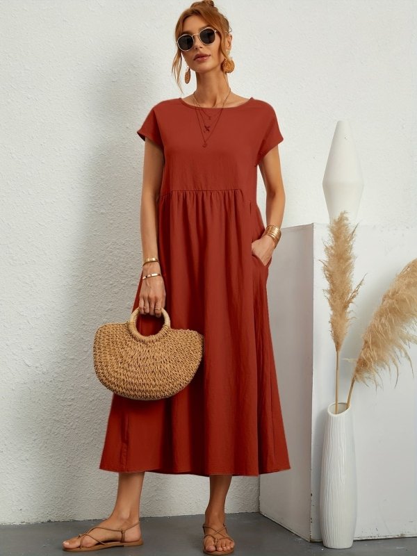 Women's Lightweight Cotton Summer Dress | Elegant Relaxed Fit with Refined Neckline - Velshara store