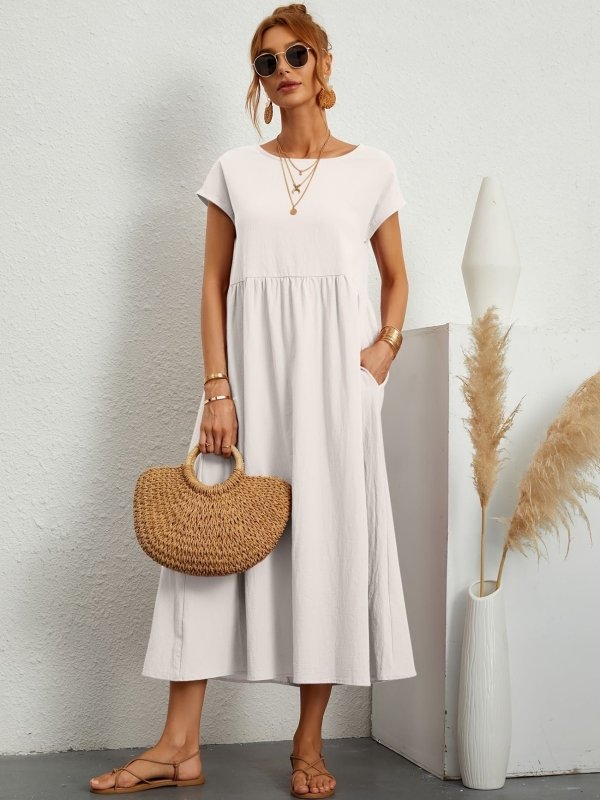 Women's Lightweight Cotton Summer Dress | Elegant Relaxed Fit with Refined Neckline - Velshara store