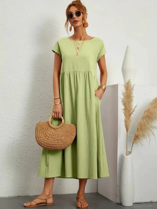 Women's Lightweight Cotton Summer Dress | Elegant Relaxed Fit with Refined Neckline - Velshara store