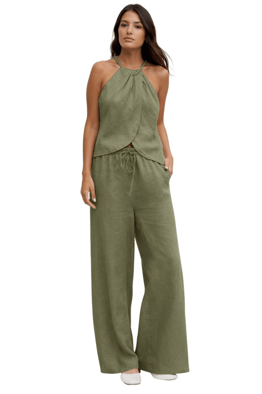 Women's Lightweight Cotton Summer Suit | Chic Halter Top and Wide - Leg Trousers - Velshara store