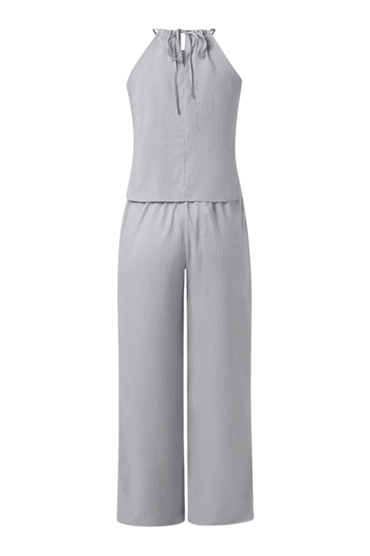 Women's Lightweight Cotton Summer Suit | Chic Halter Top and Wide - Leg Trousers - Velshara store