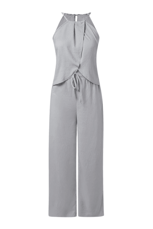 Women's Lightweight Cotton Summer Suit | Chic Halter Top and Wide - Leg Trousers - Velshara store