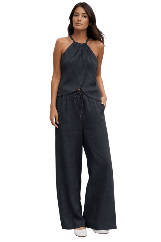 Women's Lightweight Cotton Summer Suit | Chic Halter Top and Wide - Leg Trousers - Velshara store