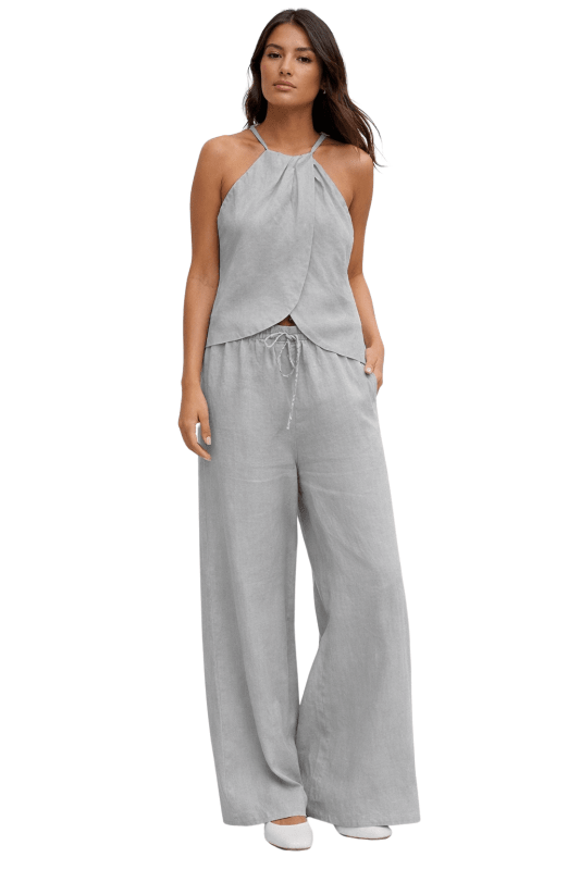 Women's Lightweight Cotton Summer Suit | Chic Halter Top and Wide - Leg Trousers - Velshara store