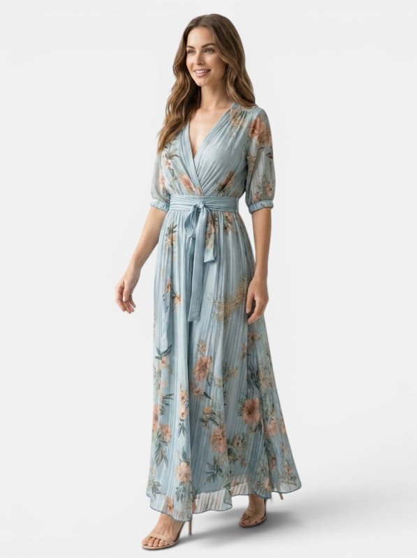 Women's Lightweight Fabric Midi Dress | Flowing V - Neck Summer Style - Velshara store