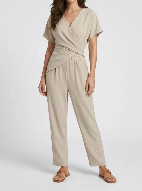 Women's Lightweight Two - Piece Set | Elegant Wrap - Front Top and Tailored Trousers - Velshara store