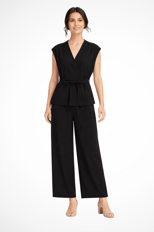 Women's Linen Blend Loungewear Set | Structured Wrap Top and Wide Leg Trousers - Velshara store