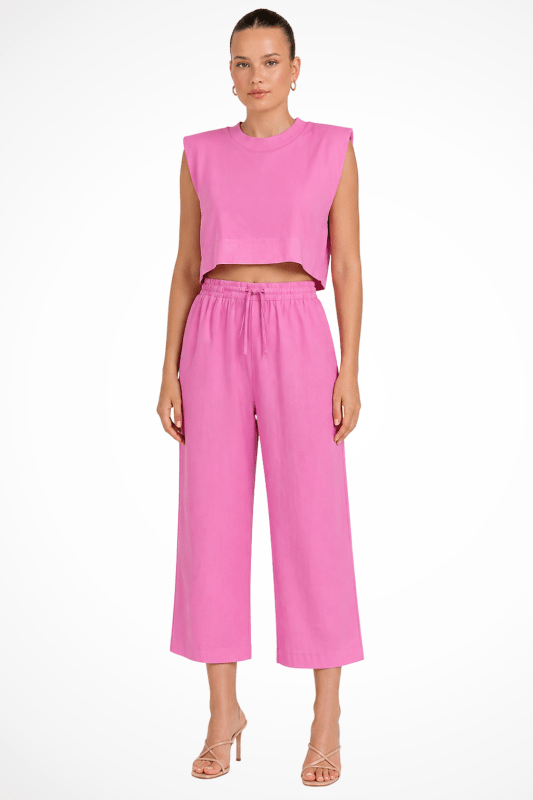 Women's Linen Blend Sleeveless Crop Top Set | Tailored Wide Leg Trousers | Elegant Summer Outfit - Velshara store