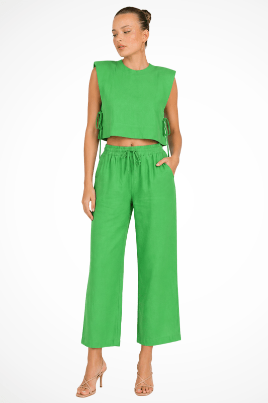 Women's Linen Blend Sleeveless Crop Top Set | Tailored Wide Leg Trousers | Elegant Summer Outfit - Velshara store