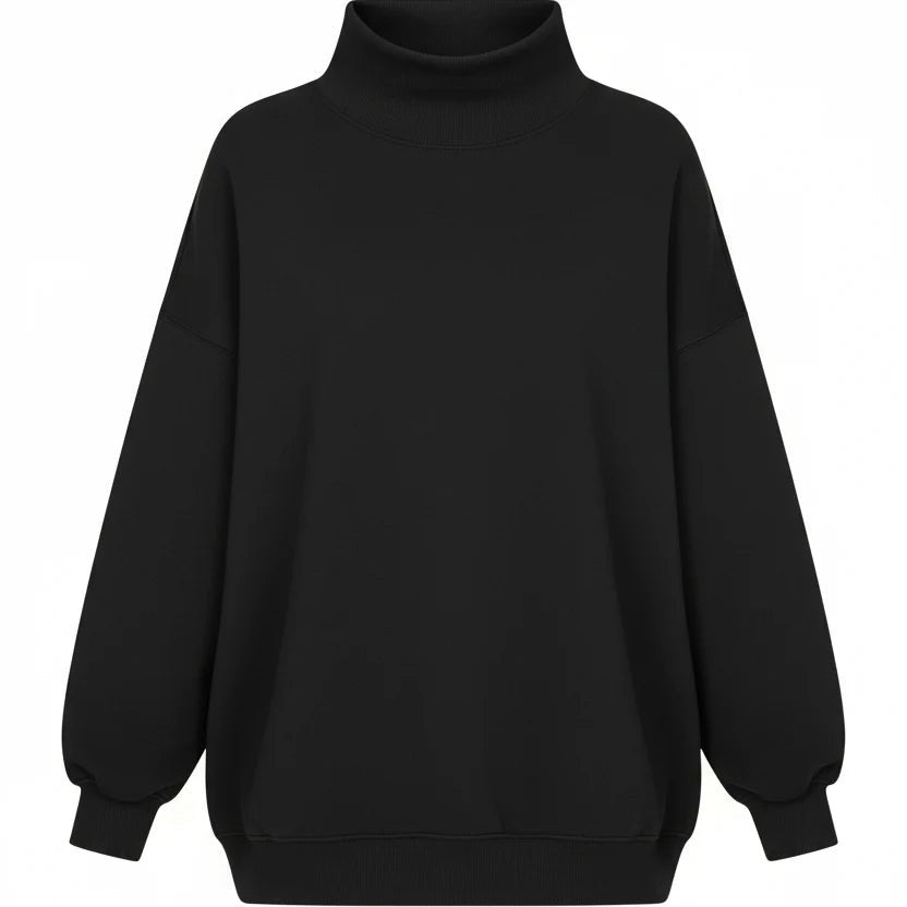 Women’s Long Sleeve High Neck Hoodie – Loose Fit Solid Color - Velshara store