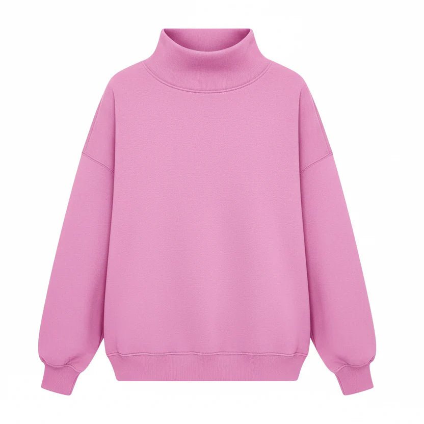 Women’s Long Sleeve High Neck Hoodie – Loose Fit Solid Color - Velshara store