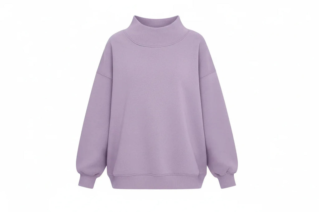 Women’s Long Sleeve High Neck Hoodie – Loose Fit Solid Color - Velshara store