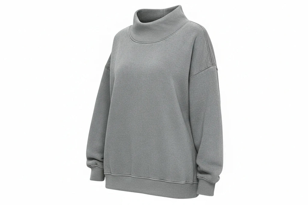 Women’s Long Sleeve High Neck Hoodie – Loose Fit Solid Color - Velshara store