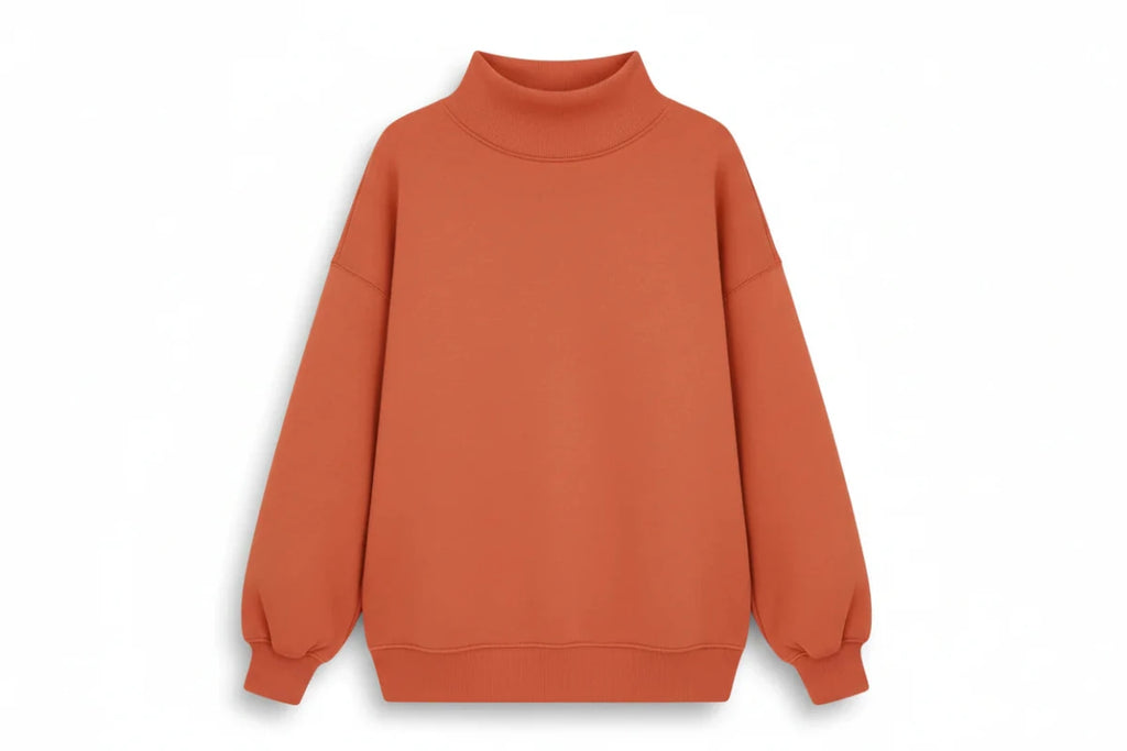 Women’s Long Sleeve High Neck Hoodie – Loose Fit Solid Color - Velshara store