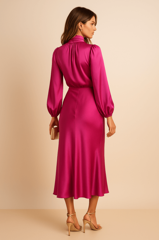 Women's Lustrous Midi Dress | Elegant High Neck Flared Cocktail Dress - Velshara store