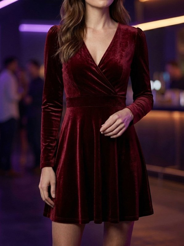 Women's Luxurious Velvet Flare Dress | Elegant Red Evening Gown for Formal Occasions - Velshara store