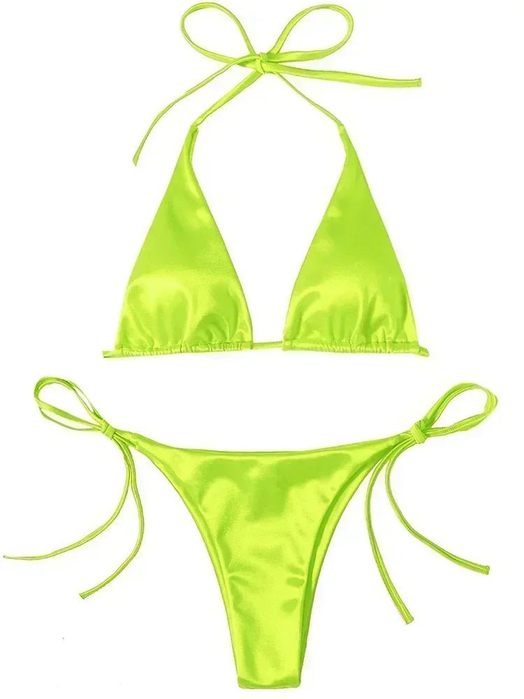 Women’s Metallic Satin Bikini Set – High Cut Brazilian Swimwear for Beach Holidays - Velshara store