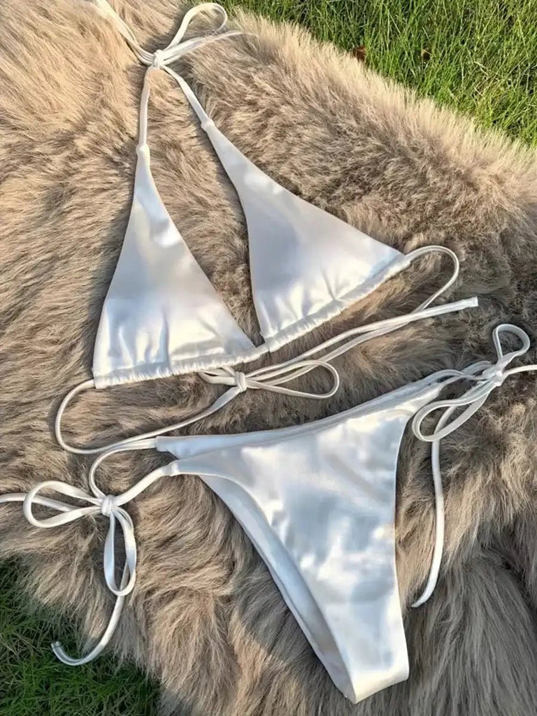 Women’s Metallic Satin Bikini Set – High Cut Brazilian Swimwear for Beach Holidays - Velshara store