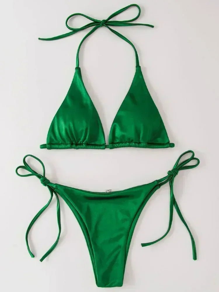 Women’s Metallic Satin Bikini Set – High Cut Brazilian Swimwear for Beach Holidays - Velshara store