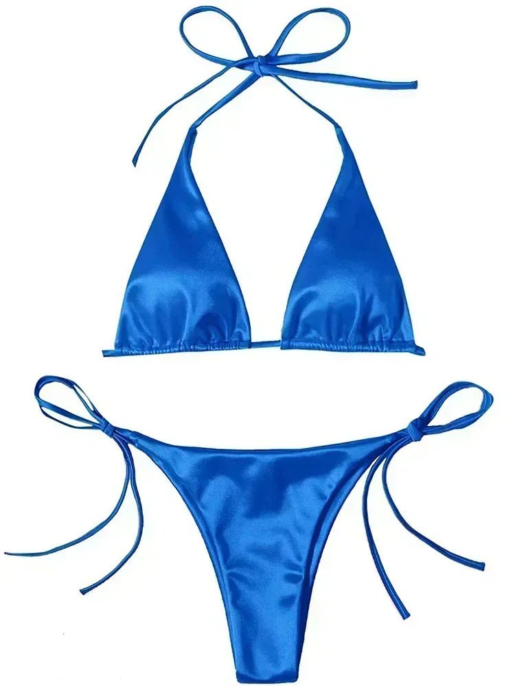 Women’s Metallic Satin Bikini Set – High Cut Brazilian Swimwear for Beach Holidays - Velshara store