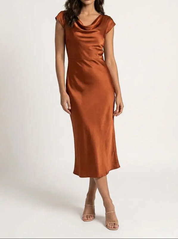 Women's Minimalist Midi Slip Dress | Elegant Fluid Summer Dress for Cocktail Events - Velshara store