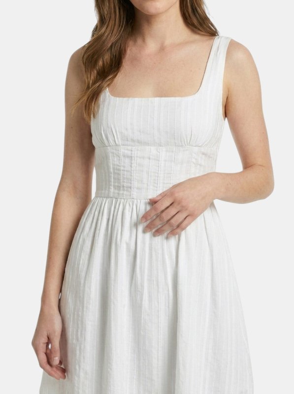 Women's Organic Cotton White Mini Summer Dress | Elegant Square Neck Design with Ruffles - Velshara store