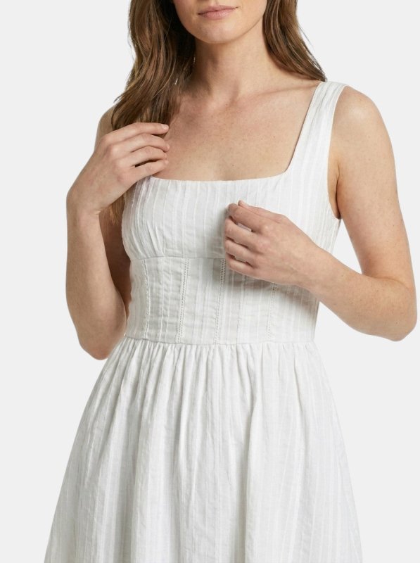 Women's Organic Cotton White Mini Summer Dress | Elegant Square Neck Design with Ruffles - Velshara store