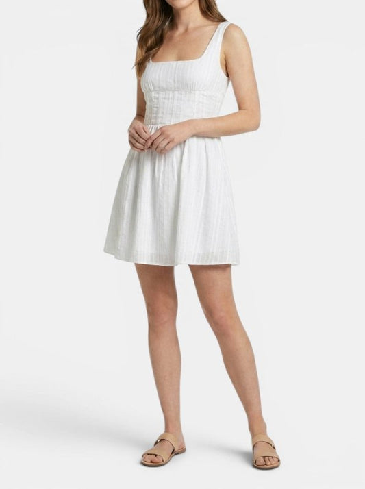 Women's Organic Cotton White Mini Summer Dress | Elegant Square Neck Design with Ruffles - Velshara store