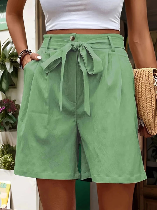 Women’s Oversized High Waist Woven Shorts – Green Casual Fit - Velshara store