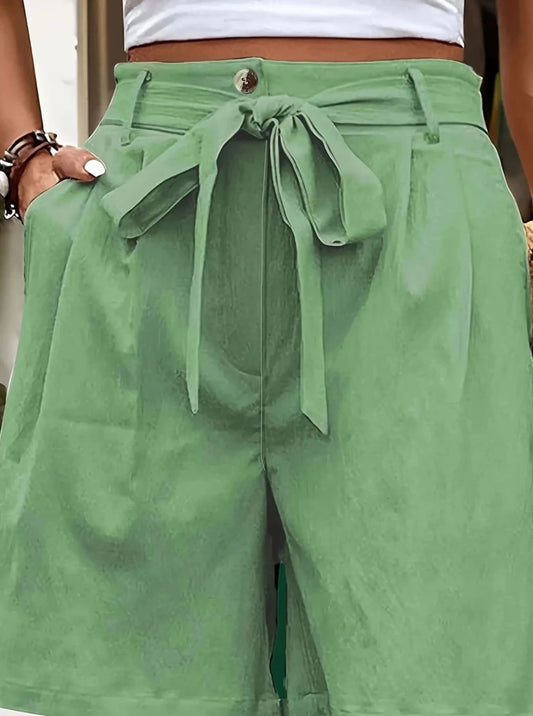Women’s Oversized High Waist Woven Shorts – Green Casual Fit - Velshara store