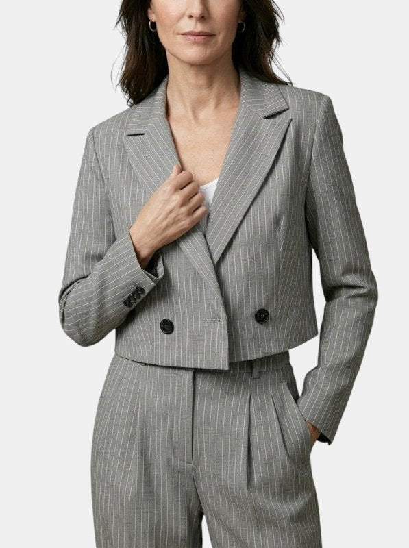 Women's Pinstripe Suit | Tailored Cropped Blazer and Wide Leg Trousers - Velshara store
