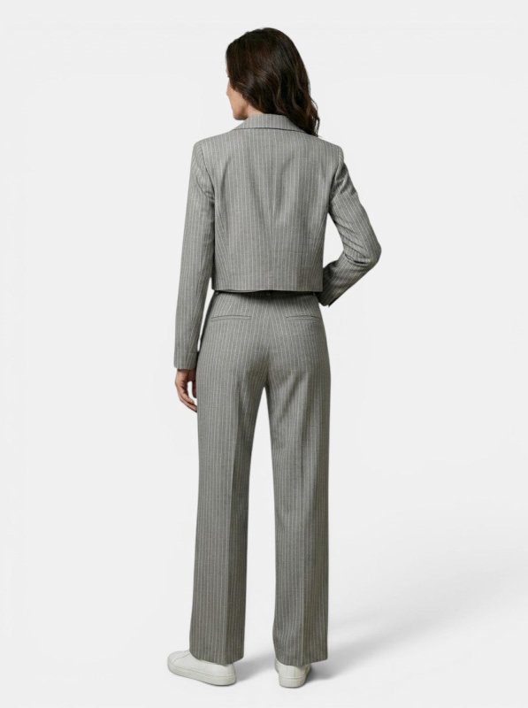 Women's Pinstripe Suit | Tailored Cropped Blazer and Wide Leg Trousers - Velshara store
