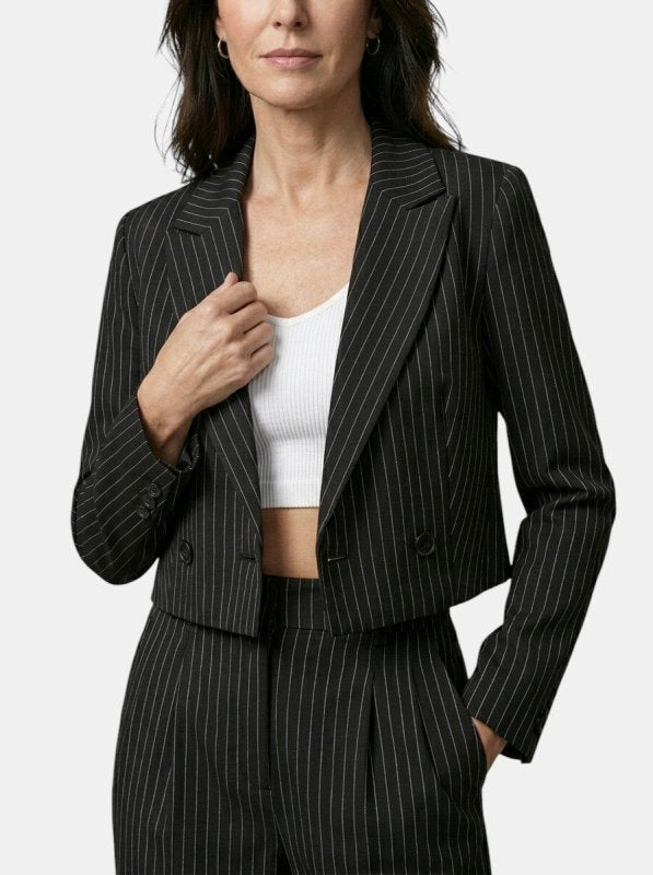 Women's Pinstripe Suit | Tailored Cropped Blazer and Wide Leg Trousers - Velshara store