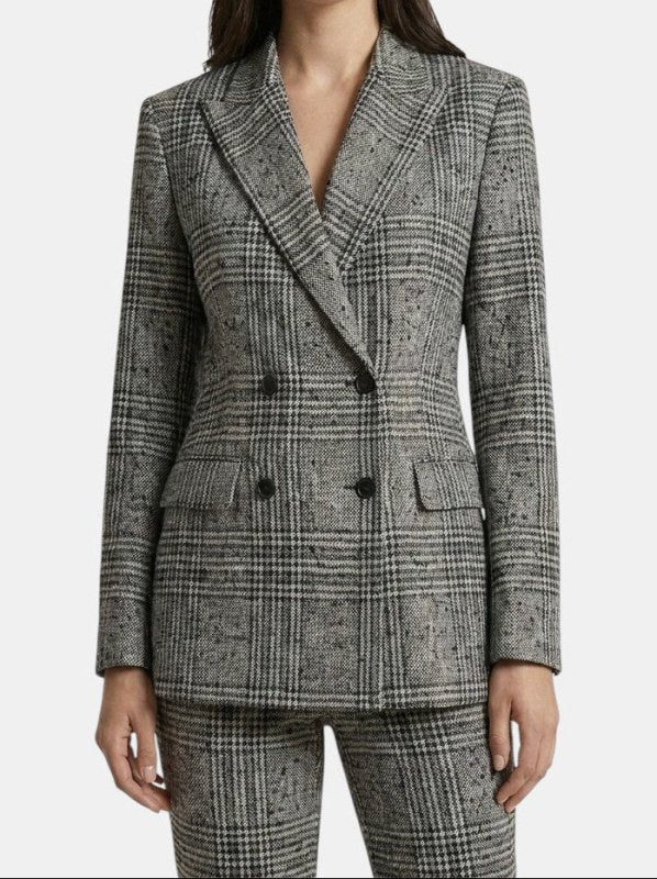 Women's Plaid Suit Set | Stylish Double - Breasted Blazer and Straight Leg Pants - Velshara store