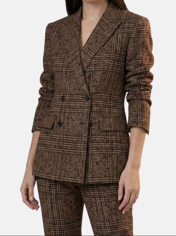 Women's Plaid Suit Set | Stylish Double - Breasted Blazer and Straight Leg Pants - Velshara store