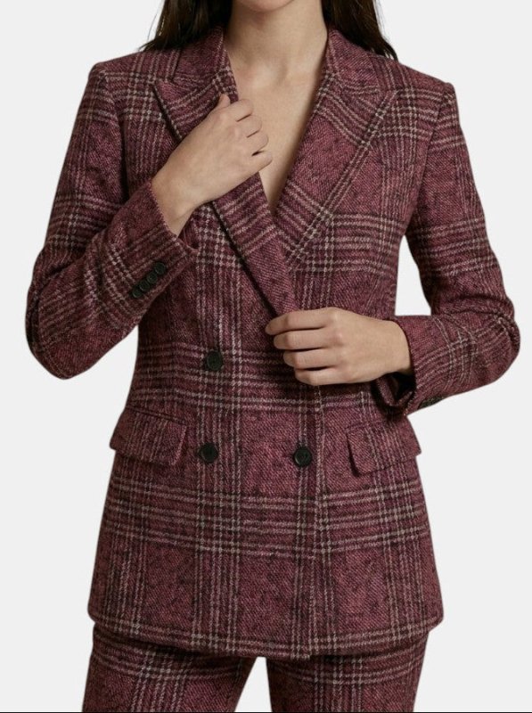 Women's Plaid Suit Set | Stylish Double - Breasted Blazer and Straight Leg Pants - Velshara store