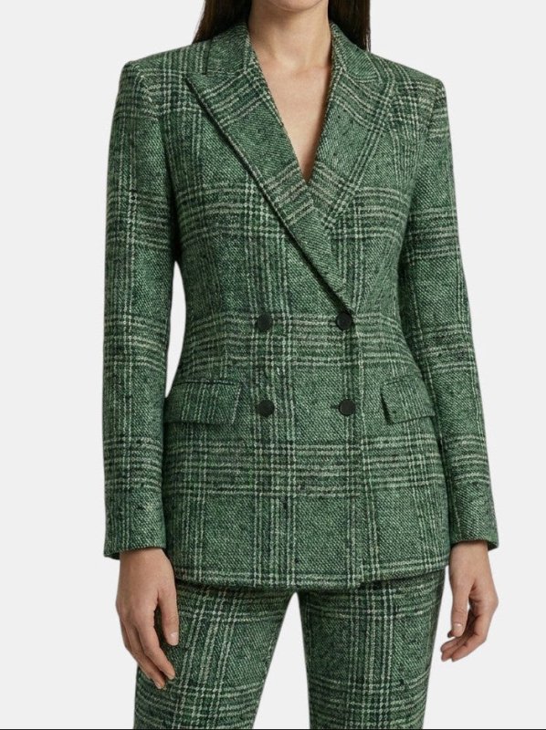 Women's Plaid Suit Set | Stylish Double - Breasted Blazer and Straight Leg Pants - Velshara store